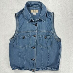 Indigo Hand Denim Style Vest Womens S Blue Rayon Button Front 1339-08